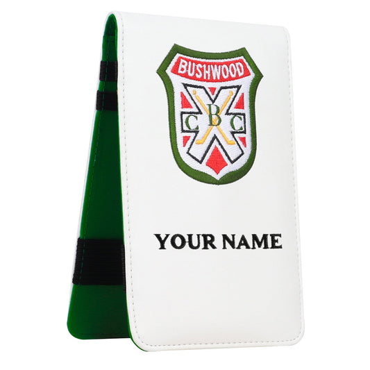 Custom White Leather Shield Scorecard & Yardage Book Holder