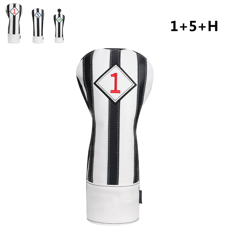 Craftsman Golf® Custom Your Name Black & White Stripe Leather Golf Head Covers