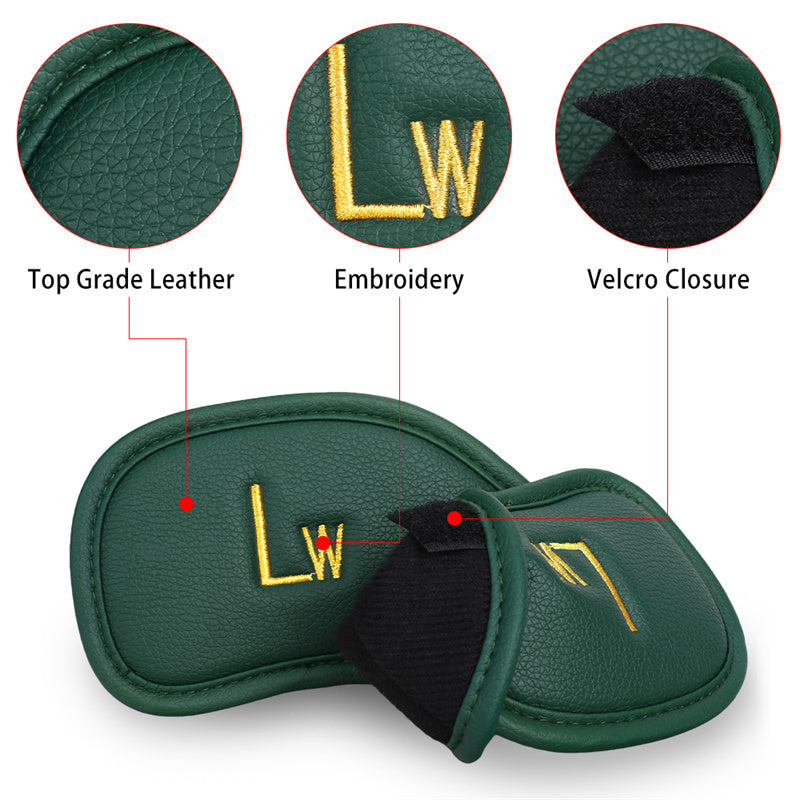 Gold Numbers Embroidered Black Leather Iron Head Cover Set -Craftsman Golf