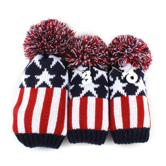 Knitted Stars Pom Pom Wood Head Covers Set 3pcs