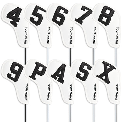 Personalized Large Number White Leather Iron Head Covers With Your Name 10pcs