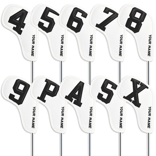 Personalized Large Number White Leather Iron Head Covers With Your Name 10pcs