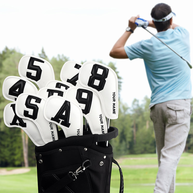 Personalized Large Number White Leather Iron Head Covers With Your Name 10pcs