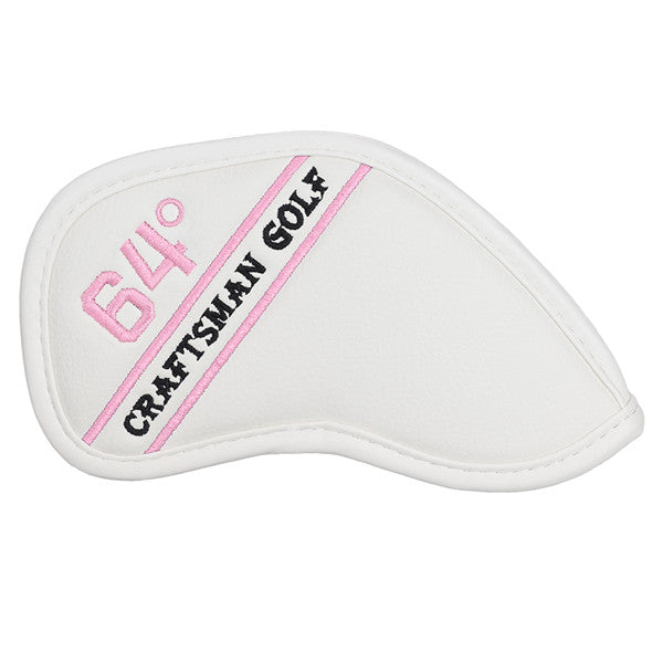 Colorful Embroidery Protective White Leather Wedge Iron Headcover 48° 50° 52° 54° 56° 58° 60° 62° 64°