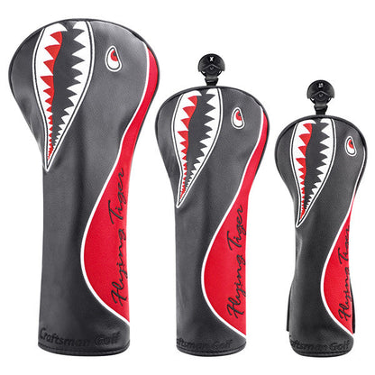 Craftsman Golf Shark Embroidered Black Leather Golf Head Covers
