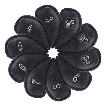 Silver Skull Black Leather Iron Head Covers Set 10pcs(3-9,Pw,Aw,Sw)-Craftsman Golf