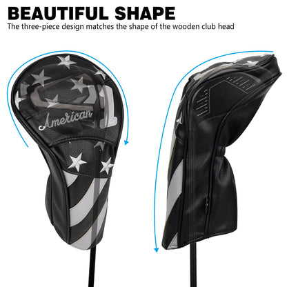 Stars and Stripes Black Leather Golf Wood Head Cover