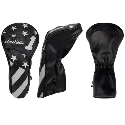 Stars and Stripes Black Leather Golf Wood Head Cover