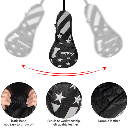 Stars and Stripes Black Leather Golf Wood Head Cover