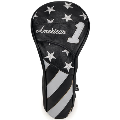 Stars and Stripes Black Leather Golf Wood Head Cover