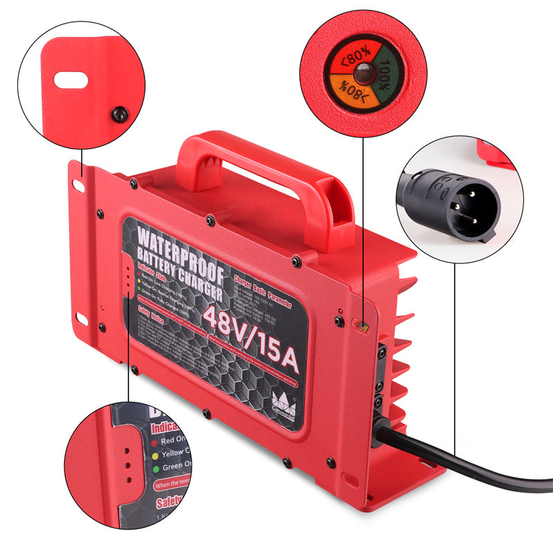 Waterproof 48V 15A Club Car Golf Cart Battery Charger With 3-Pin Round Plug - Craftsman Golf