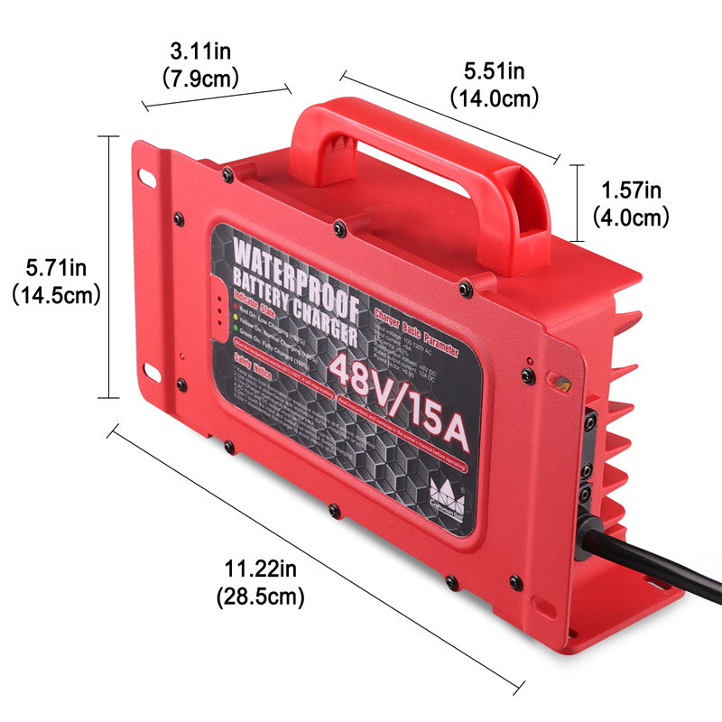 Waterproof EZGO 15 AMP 48 Volt Golf Cart Battery Charger TXT RXV With 3-Pin Handle Plug - Craftsman golf