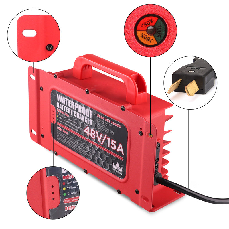 Waterproof Craftsman Golf® Club Car EZGO 15 AMP 48 Volt Golf Cart Battery Charger With Crowfoot Plug - Craftsman Golf