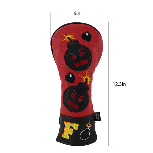 Red Black Leather Angry Bombs Golf Head Covers - CraftsmanGolf