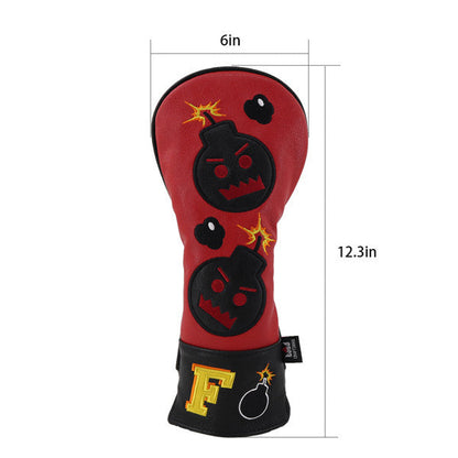 Red Black Leather Angry Bombs Golf Head Covers - CraftsmanGolf