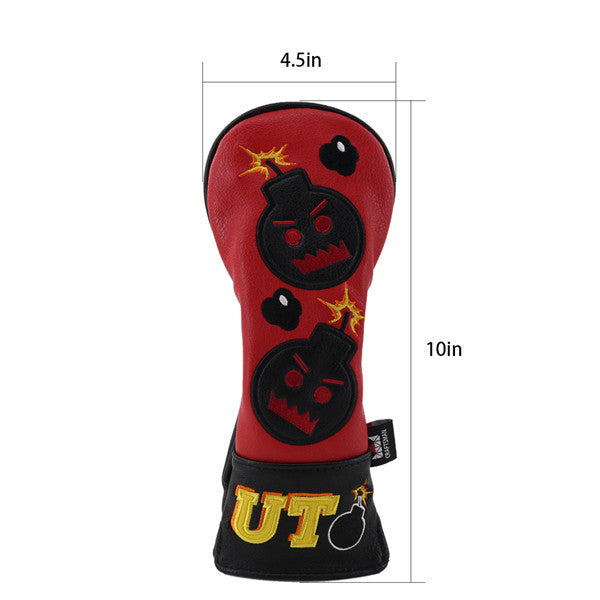 Red Black Leather Angry Bombs Golf Head Covers - CraftsmanGolf