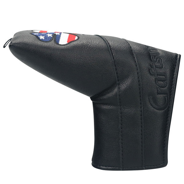 Black Leather Lucky Clover Blade Putter Cover - CraftsmanGolf