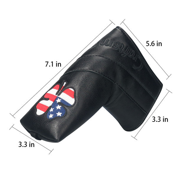Black Leather Lucky Clover Blade Putter Cover - CraftsmanGolf