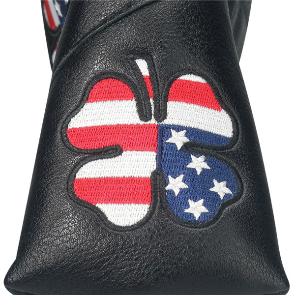 Black Leather Lucky Clover Blade Putter Cover - CraftsmanGolf