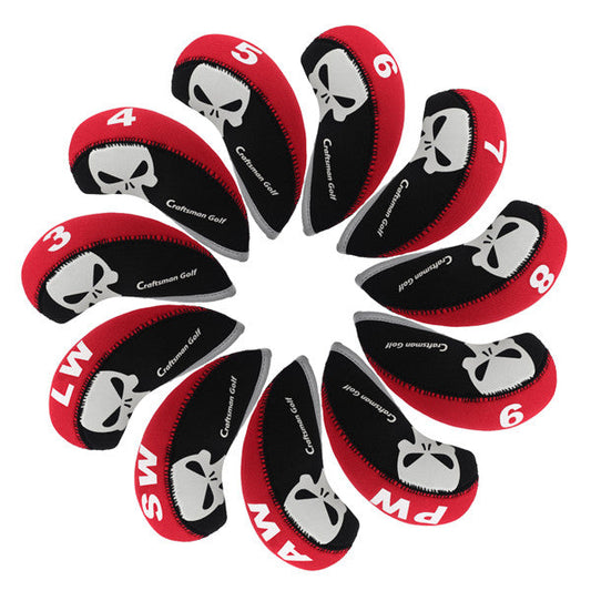 Red&Black Skull Neoprene Iron Head Cover Set (3-9,P,A,S,L) - CraftsmanGolf
