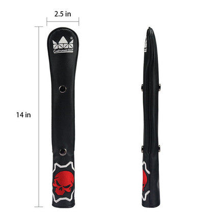 Black leather Skull Alignment Stick Covers with Snap Button - CraftsmanGolf