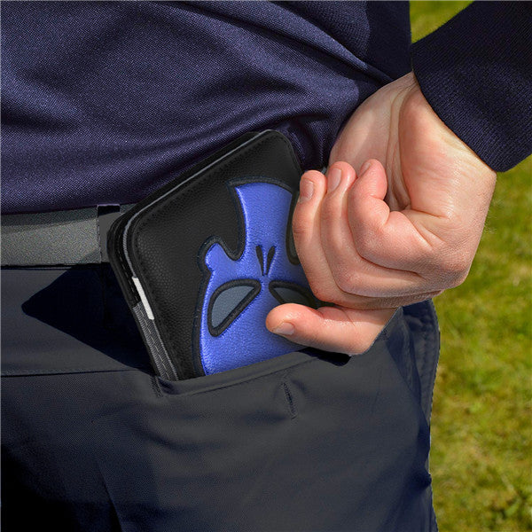 Blue Skull Black Leather Scorecard and Yardage Book Holder - CraftsmanGolf
