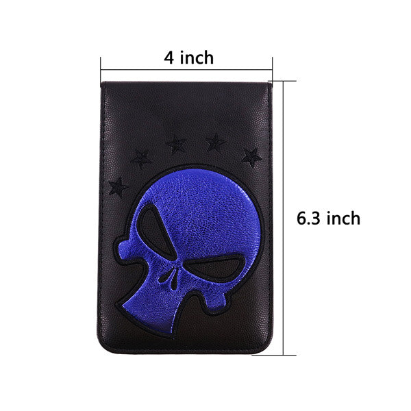 Blue Skull Black Leather Scorecard and Yardage Book Holder - CraftsmanGolf