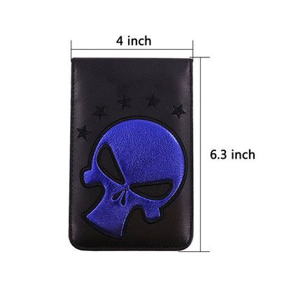 Blue Skull Black Leather Scorecard and Yardage Book Holder - CraftsmanGolf