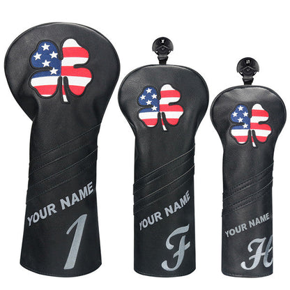 Custom Black Leather Lucky Clover Golf Headcovers - CraftsmanGolf