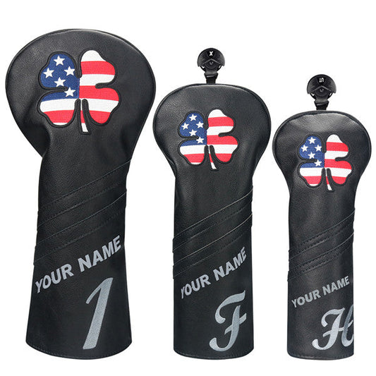 Custom Black Leather Lucky Clover Golf Headcovers - CraftsmanGolf
