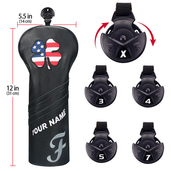 Custom Black Leather Lucky Clover Golf Headcovers - CraftsmanGolf