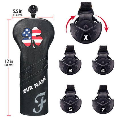 Custom Black Leather Lucky Clover Golf Headcovers - CraftsmanGolf