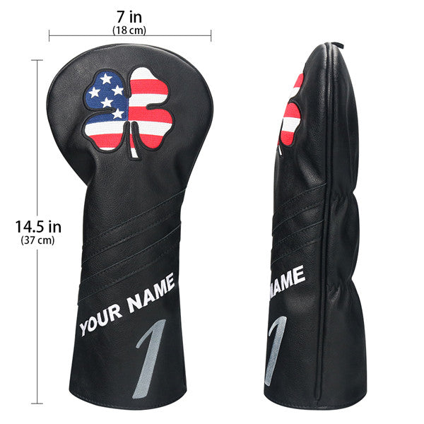 Custom Black Leather Lucky Clover Golf Headcovers - CraftsmanGolf