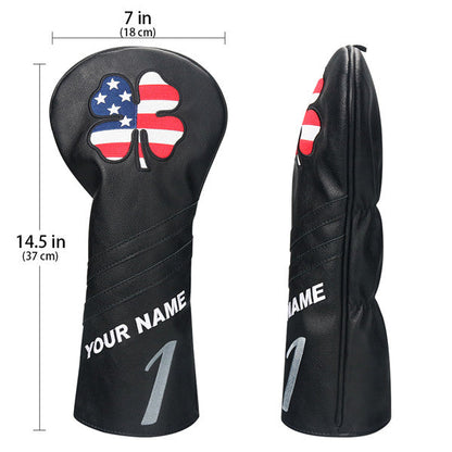 Custom Black Leather Lucky Clover Golf Headcovers - CraftsmanGolf