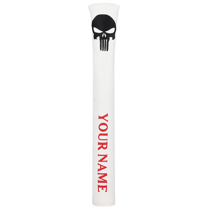 Custom Skull White Leather Alignment Stick Cover - CraftsmanGolf