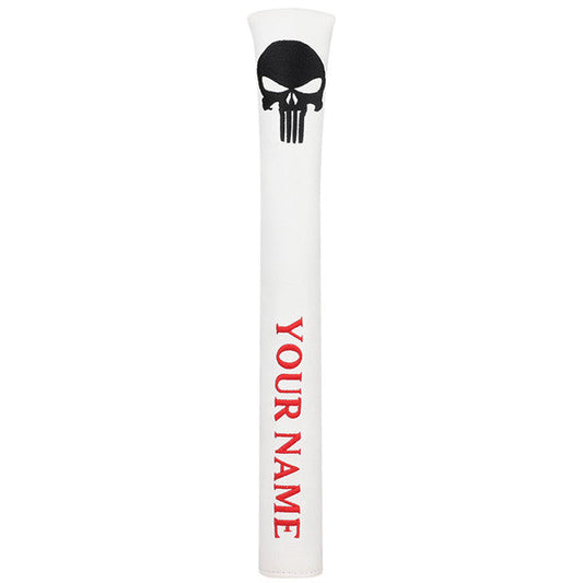 Custom Skull White Leather Alignment Stick Cover - CraftsmanGolf
