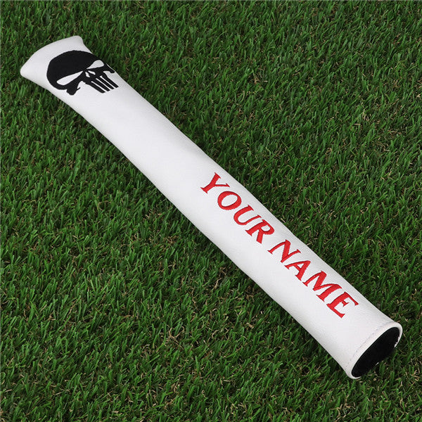 Custom Skull White Leather Alignment Stick Cover - CraftsmanGolf