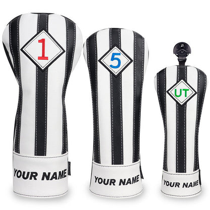 Craftsman Golf® Custom Your Name Black & White Stripe Leather Golf Head Covers