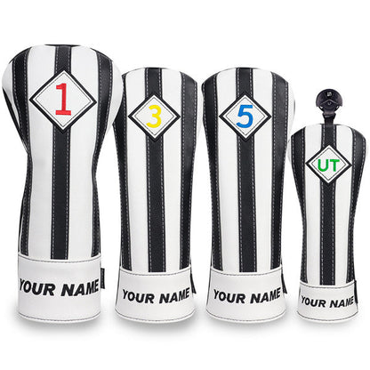 Craftsman Golf® Custom Your Name Black & White Stripe Leather Golf Head Covers