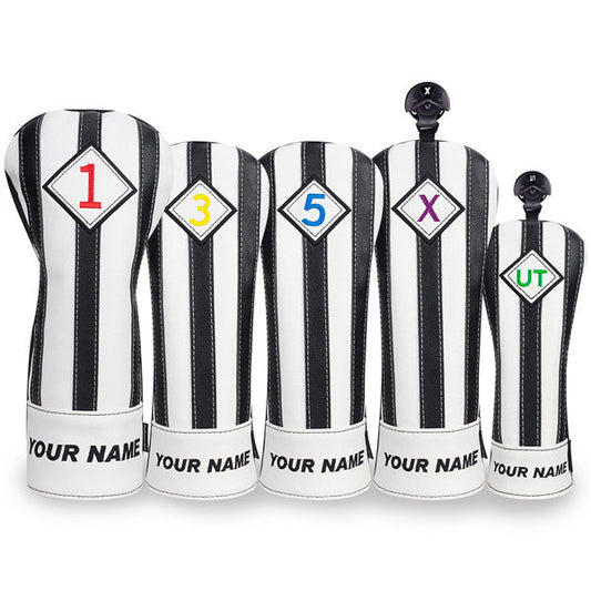 Craftsman Golf® Custom Your Name Black & White Stripe Leather Golf Head Covers