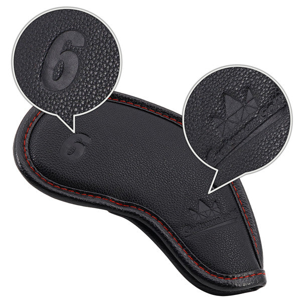 Embossed Number Black Leather Iron Cover Set - CraftsmanGolf