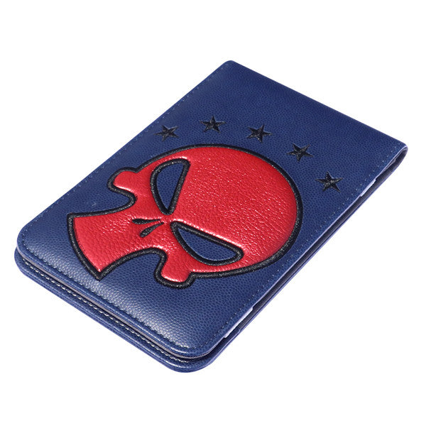 Red Skull Blue Leather Scorecard and Yardage Book Holder - CraftsmanGolf