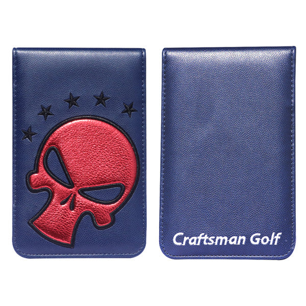 Red Skull Blue Leather Scorecard and Yardage Book Holder - CraftsmanGolf