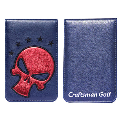 Red Skull Blue Leather Scorecard and Yardage Book Holder - CraftsmanGolf