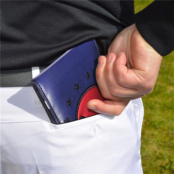 Red Skull Blue Leather Scorecard and Yardage Book Holder - CraftsmanGolf