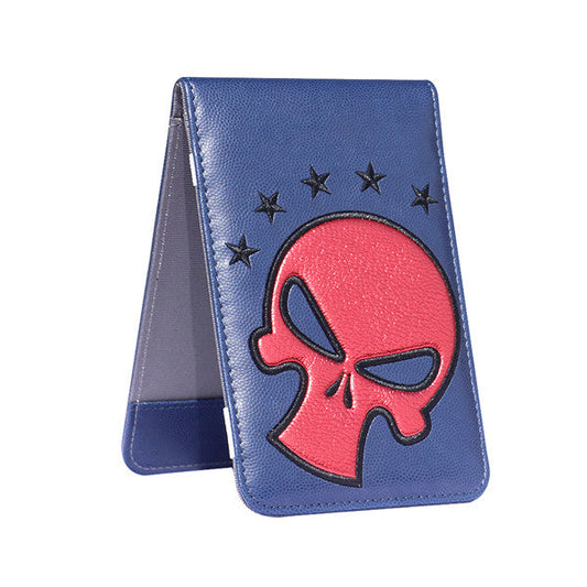 Red Skull Blue Leather Scorecard and Yardage Book Holder - CraftsmanGolf