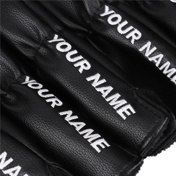 Custom With Your Name Black Leather Blue number Iron Headcovers Set