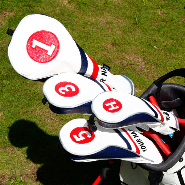 Custom White Blue Red Wood headcovers With Your Name - CraftsmanGolf