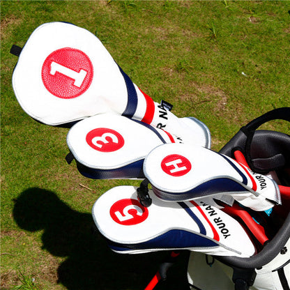 Custom White Blue Red Wood headcovers With Your Name - CraftsmanGolf