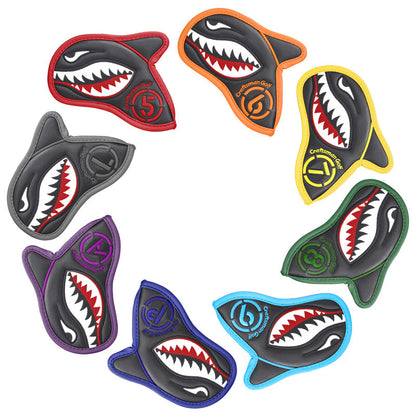 Vivid Shark Embroidery With 3D Fin Visible Red Numbers Iron Cover Set - Craftsman golf